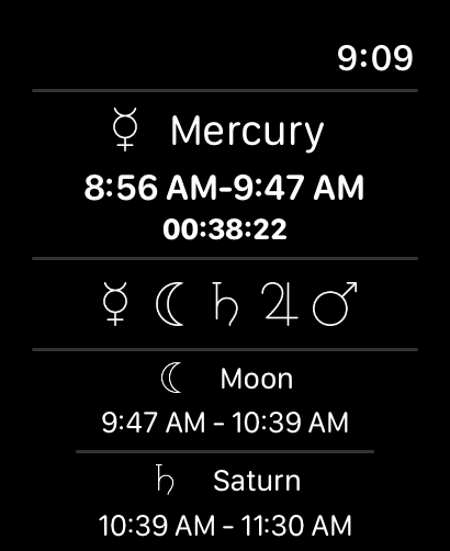 Screenshot of Planetaro - Planetary Hours for Apple Watch by S3soft OU